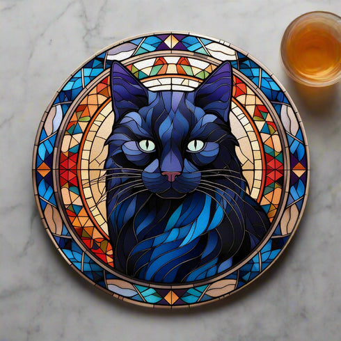 Cat Black Glass Suncatcher Worktop Saver